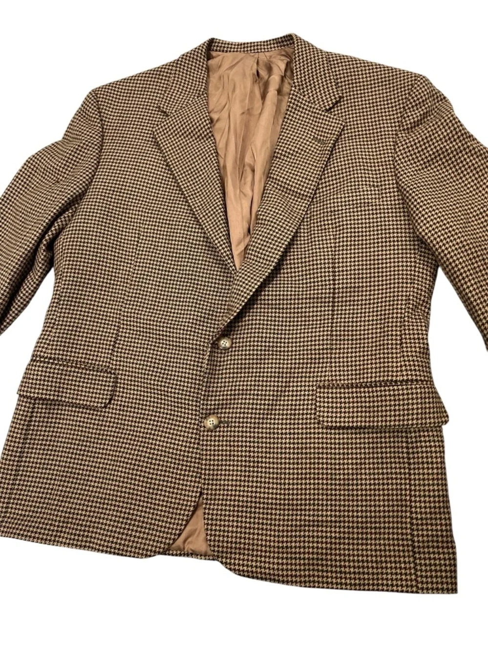 J.Crew Men’s Vintage Houndstooth Blazer Brown Wool Prep Sport Jacket XL